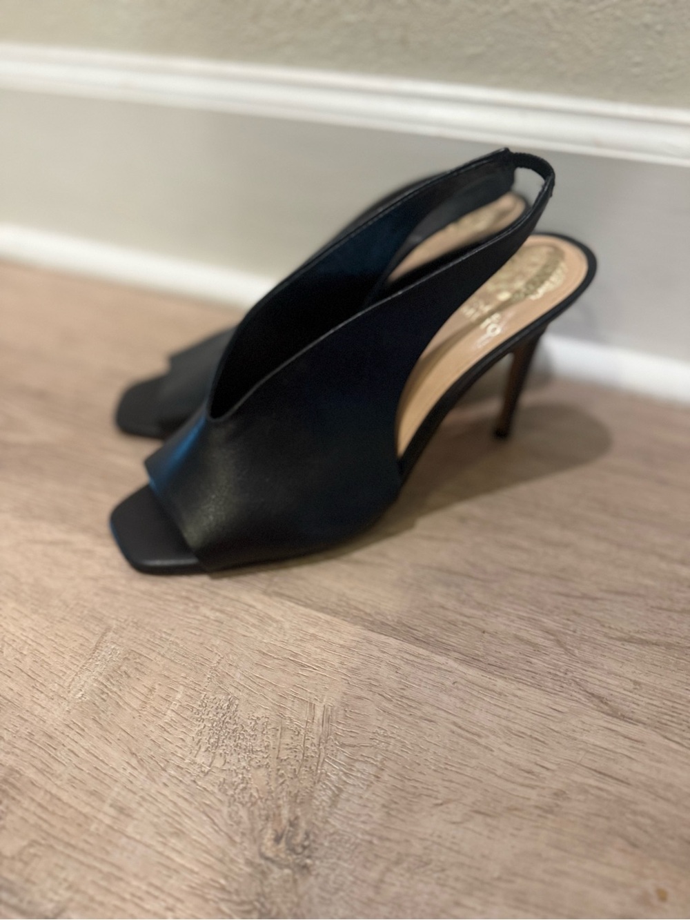 Vince Camuto Black Open-Toe Slingback Stiletto Heels